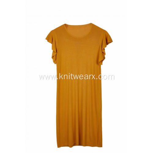 Women's Knitted Crew-Neck Flutter Sleeve Stretchable Dress